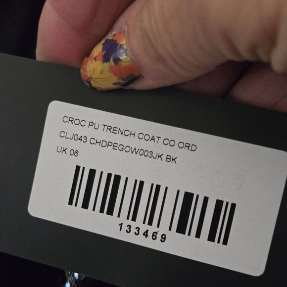 Ego NWT Pu Leather Black Croc Embossed Full Length Belted Trench Coat Size 2 - Picture 6 of 7